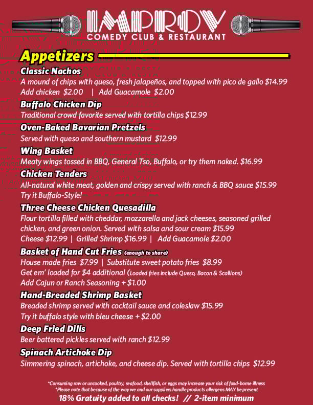 Denver Improv Food Menu