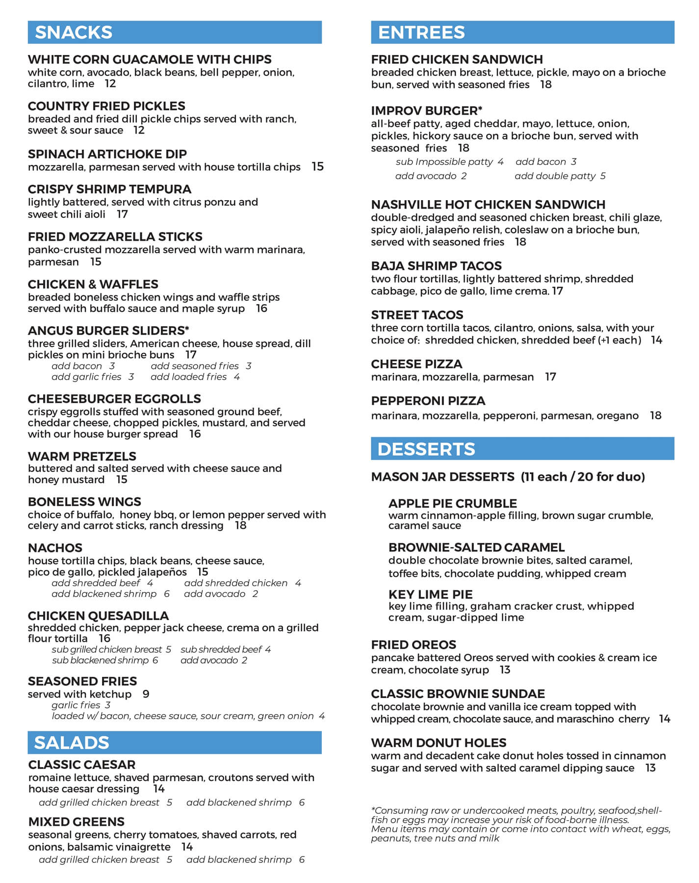 Oxnard Levity Live Food Menu