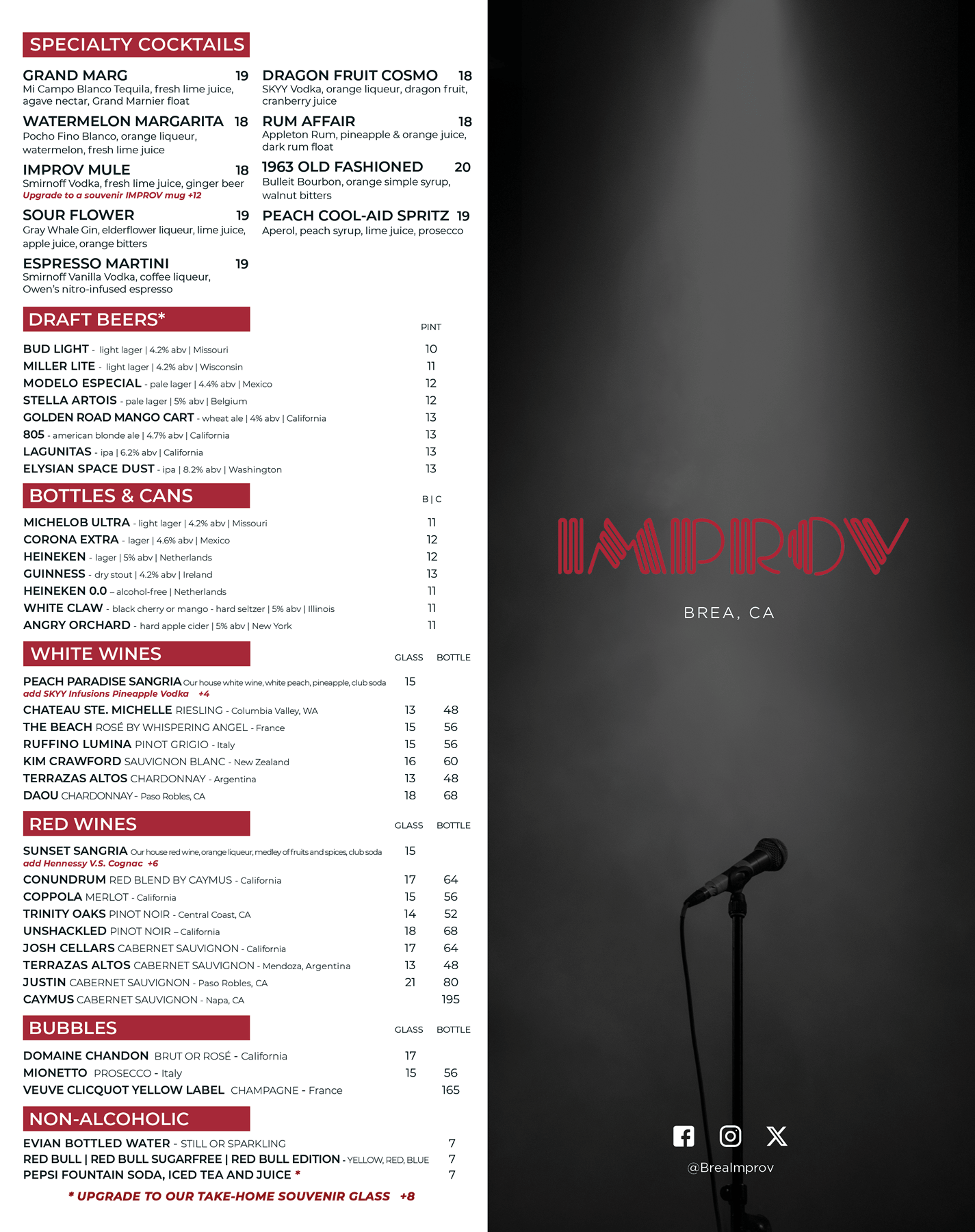 Brea Improv Drinks Menu
